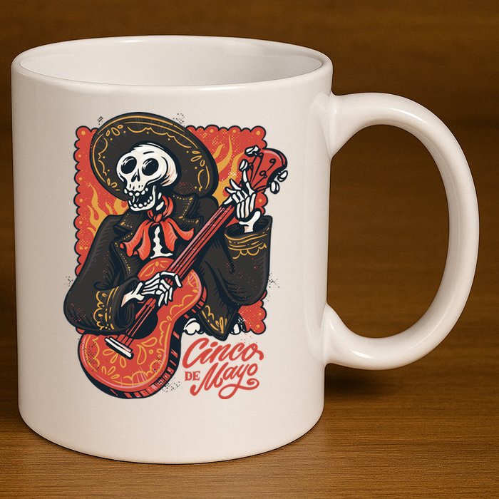 Cinco De Mayo Skeleton Guitar 11oz C Handle Ceramic Mug