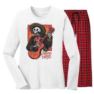 Cinco De Mayo Skeleton Guitar Women's Long Sleeve Flannel Pajama Set 