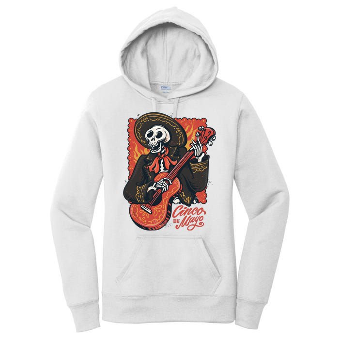 Cinco De Mayo Skeleton Guitar Women's Pullover Hoodie