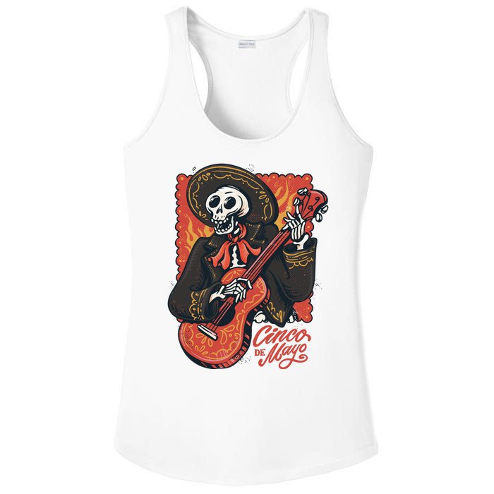 Cinco De Mayo Skeleton Guitar Ladies PosiCharge Competitor Racerback Tank