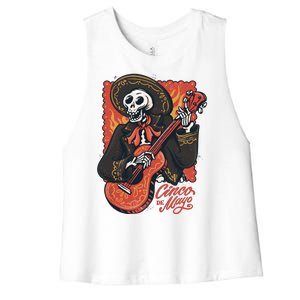 Cinco De Mayo Skeleton Guitar Women's Racerback Cropped Tank