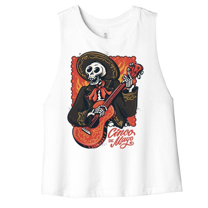 Cinco De Mayo Skeleton Guitar Women's Racerback Cropped Tank