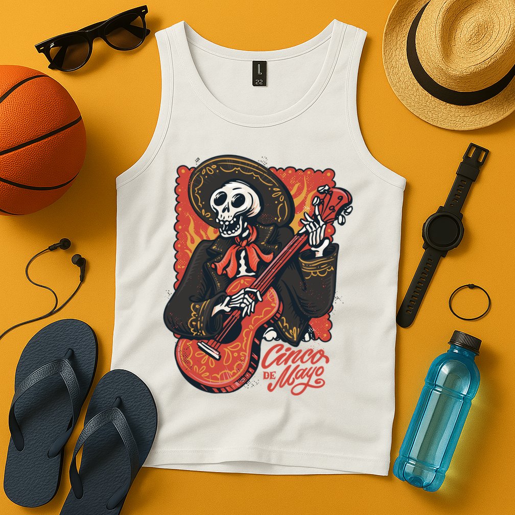 Cinco De Mayo Skeleton Guitar Tank Top