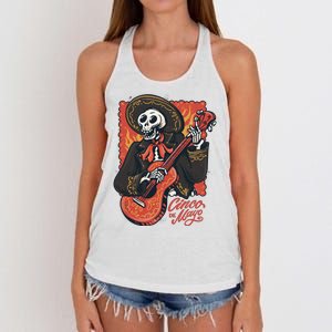 Cinco De Mayo Skeleton Guitar Women's Knotted Racerback Tank