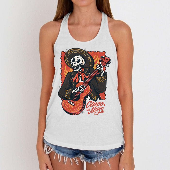 Cinco De Mayo Skeleton Guitar Women's Knotted Racerback Tank