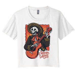 Cinco De Mayo Skeleton Guitar Women's Crop Top Tee