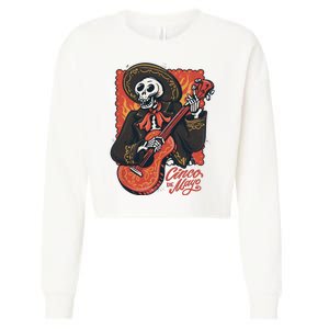 Cinco De Mayo Skeleton Guitar Cropped Pullover Crew