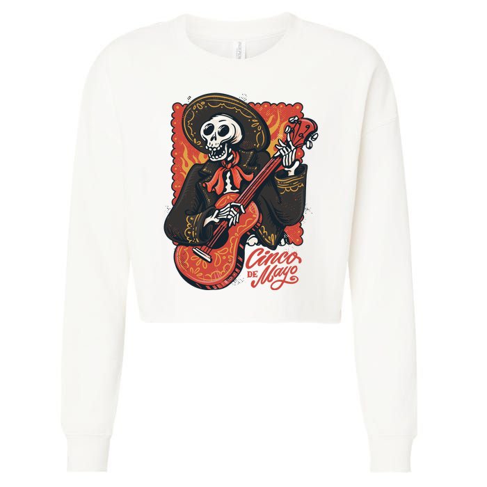 Cinco De Mayo Skeleton Guitar Cropped Pullover Crew