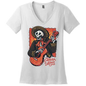 Cinco De Mayo Skeleton Guitar Women's V-Neck T-Shirt