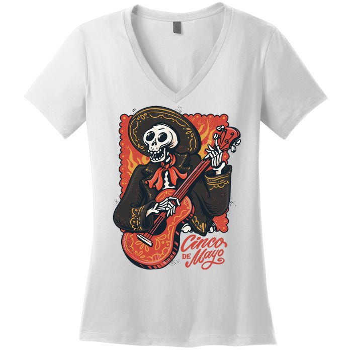 Cinco De Mayo Skeleton Guitar Women's V-Neck T-Shirt