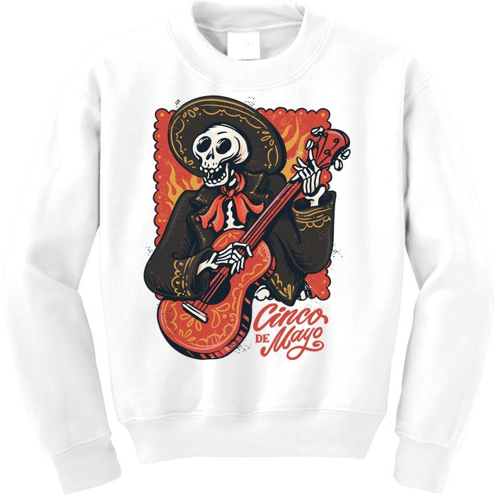 Cinco De Mayo Skeleton Guitar Kids Sweatshirt