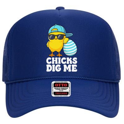 Chicks Dig Me Easter Happy Easter Funny High Crown Mesh Back Trucker Hat