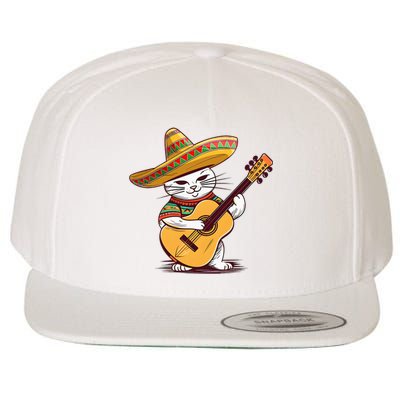 Cinco De Mayo Cat Sombrero Guitar Cute Mexican Cat Classic Wool Snapback Cap