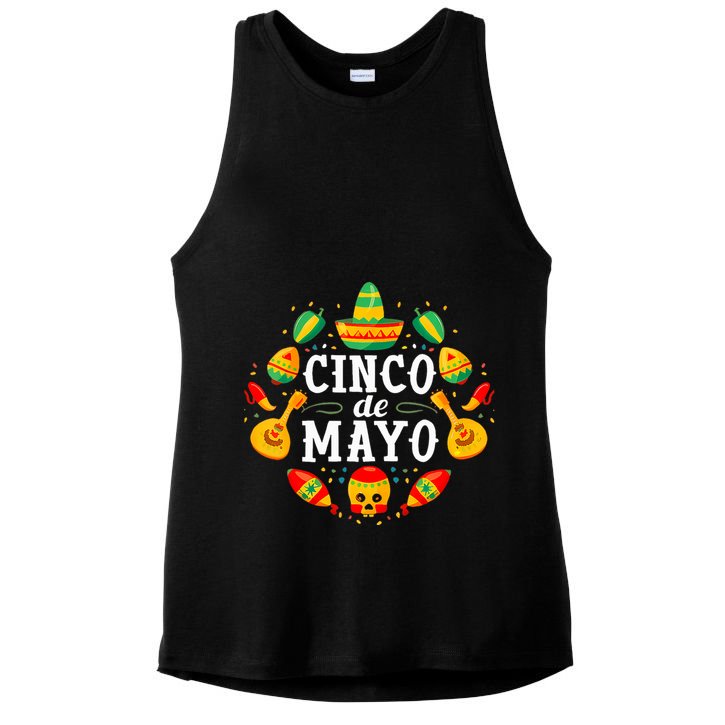 Cinco De Mayo Mexican Taco Guitar Fiesta Cinco De Mayo Ladies PosiCharge Tri-Blend Wicking Tank