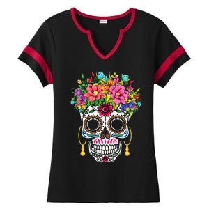 Cinco De Mayo Sugar Skull Dia De Los Muertos Day Of Dead Ladies Halftime Notch Neck Tee