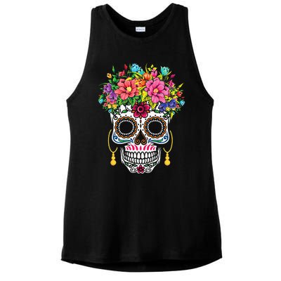 Cinco De Mayo Sugar Skull Dia De Los Muertos Day Of Dead Ladies PosiCharge Tri-Blend Wicking Tank