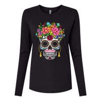 Cinco De Mayo Sugar Skull Dia De Los Muertos Day Of Dead Womens Cotton Relaxed Long Sleeve T-Shirt