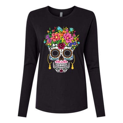 Cinco De Mayo Sugar Skull Dia De Los Muertos Day Of Dead Womens Cotton Relaxed Long Sleeve T-Shirt