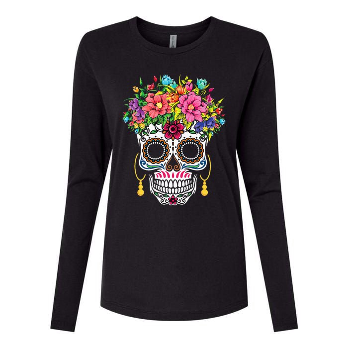 Cinco De Mayo Sugar Skull Dia De Los Muertos Day Of Dead Womens Cotton Relaxed Long Sleeve T-Shirt