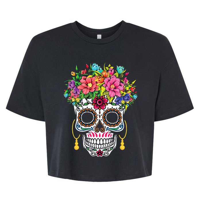 Cinco De Mayo Sugar Skull Dia De Los Muertos Day Of Dead Bella+Canvas Jersey Crop Tee