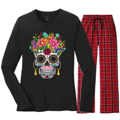 Cinco De Mayo Sugar Skull Dia De Los Muertos Day Of Dead Women's Long Sleeve Flannel Pajama Set 