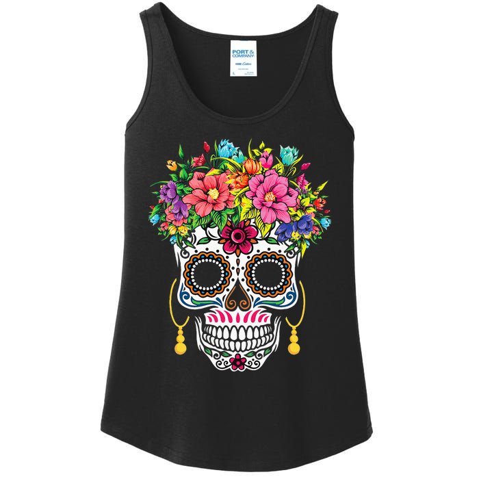 Cinco De Mayo Sugar Skull Dia De Los Muertos Day Of Dead Ladies Essential Tank