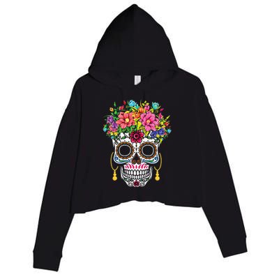 Cinco De Mayo Sugar Skull Dia De Los Muertos Day Of Dead Crop Fleece Hoodie