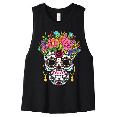 Cinco De Mayo Sugar Skull Dia De Los Muertos Day Of Dead Women's Racerback Cropped Tank