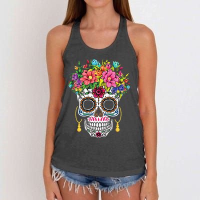 Cinco De Mayo Sugar Skull Dia De Los Muertos Day Of Dead Women's Knotted Racerback Tank