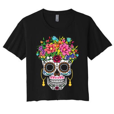 Cinco De Mayo Sugar Skull Dia De Los Muertos Day Of Dead Women's Crop Top Tee