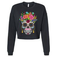 Cinco De Mayo Sugar Skull Dia De Los Muertos Day Of Dead Cropped Pullover Crew