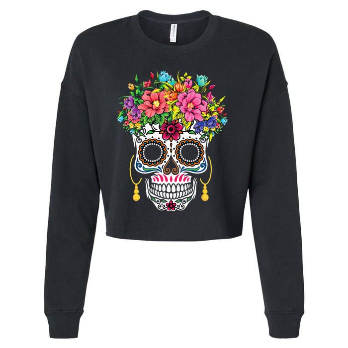 Cinco De Mayo Sugar Skull Dia De Los Muertos Day Of Dead Cropped Pullover Crew