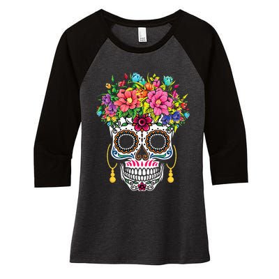 Cinco De Mayo Sugar Skull Dia De Los Muertos Day Of Dead Women's Tri-Blend 3/4-Sleeve Raglan Shirt