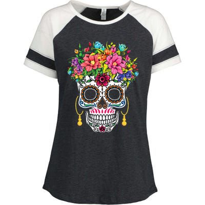 Cinco De Mayo Sugar Skull Dia De Los Muertos Day Of Dead Enza Ladies Jersey Colorblock Tee