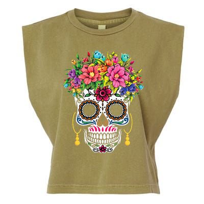 Cinco De Mayo Sugar Skull Dia De Los Muertos Day Of Dead Garment-Dyed Women's Muscle Tee