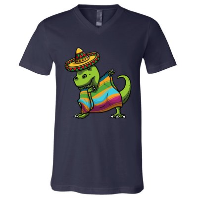 Cinco De Mayo Dinosaurs Dab Mexican Dinosaur V-Neck T-Shirt