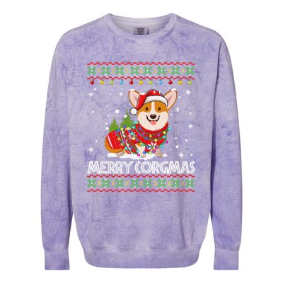 Corgi Dog Merry Corgmas Santa Corgi Ugly Christmas Sweater Long Sleeve Colorblast Crewneck Sweatshirt