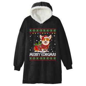 Corgi Dog Merry Corgmas Santa Corgi Ugly Christmas Sweater Long Sleeve Hooded Wearable Blanket