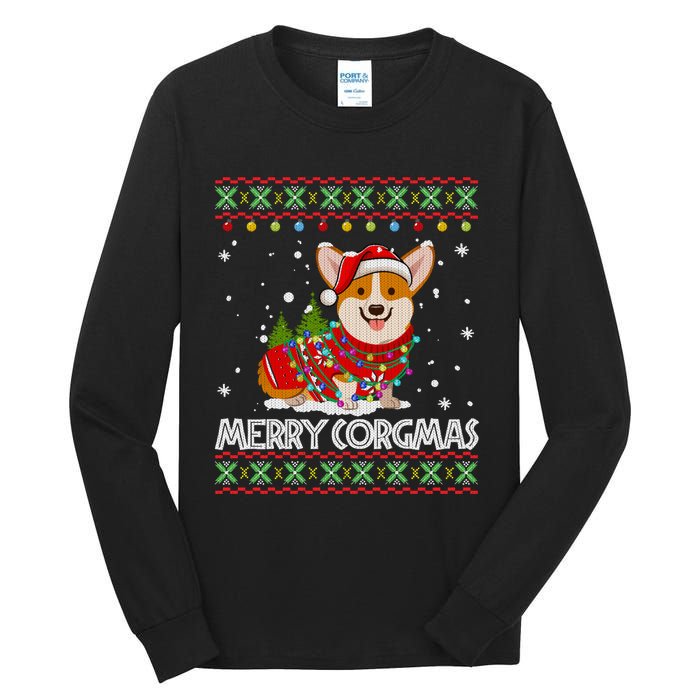 Corgi Dog Merry Corgmas Santa Corgi Ugly Christmas Sweater Long Sleeve Tall Long Sleeve T-Shirt