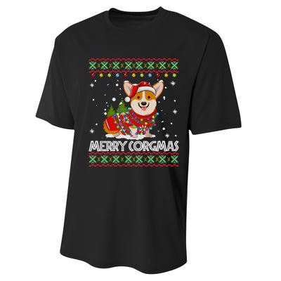 Corgi Dog Merry Corgmas Santa Corgi Ugly Christmas Sweater Long Sleeve Performance Sprint T-Shirt