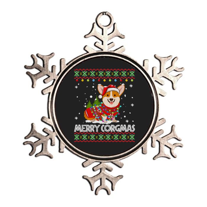 Corgi Dog Merry Corgmas Santa Corgi Ugly Christmas Sweater Long Sleeve Metallic Star Ornament