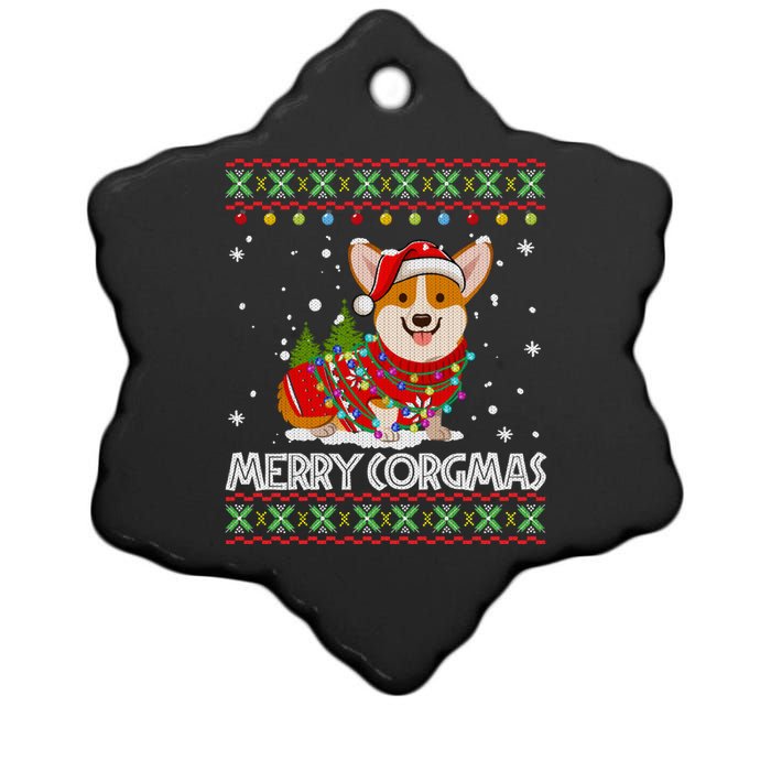 Corgi Dog Merry Corgmas Santa Corgi Ugly Christmas Sweater Long Sleeve Ceramic Star Ornament