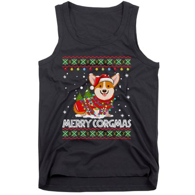 Corgi Dog Merry Corgmas Santa Corgi Ugly Christmas Sweater Long Sleeve Tank Top