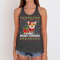 Corgi Dog Merry Corgmas Santa Corgi Ugly Christmas Sweater Long Sleeve Women's Knotted Racerback Tank