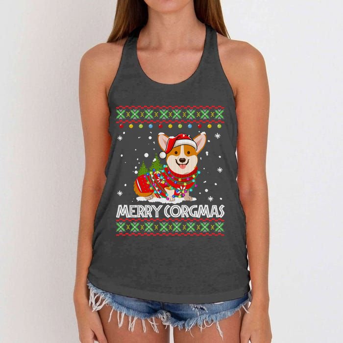 Corgi Dog Merry Corgmas Santa Corgi Ugly Christmas Sweater Long Sleeve Women's Knotted Racerback Tank