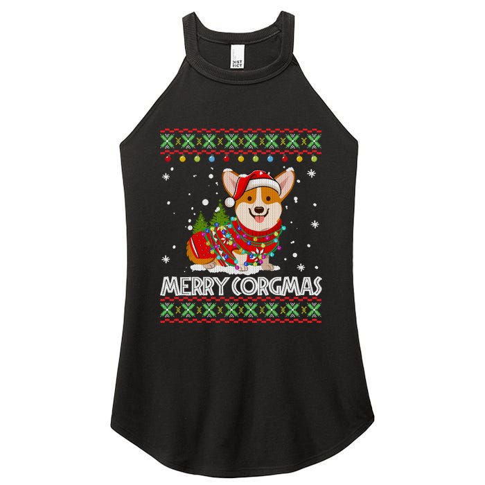 Corgi Dog Merry Corgmas Santa Corgi Ugly Christmas Sweater Long Sleeve Women's Perfect Tri Rocker Tank