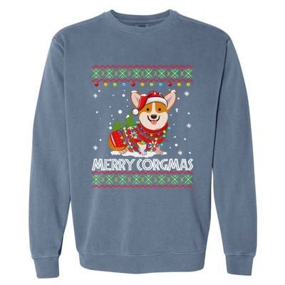 Corgi Dog Merry Corgmas Santa Corgi Ugly Christmas Sweater Long Sleeve Garment-Dyed Sweatshirt