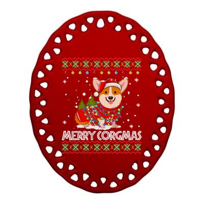 Corgi Dog Merry Corgmas Santa Corgi Ugly Christmas Sweater Long Sleeve Ceramic Oval Ornament