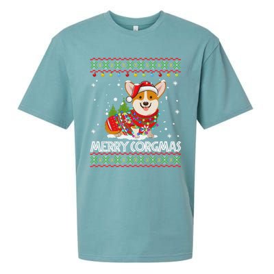 Corgi Dog Merry Corgmas Santa Corgi Ugly Christmas Sweater Long Sleeve Sueded Cloud Jersey T-Shirt