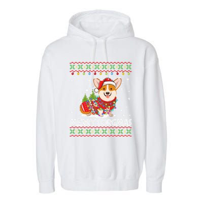 Corgi Dog Merry Corgmas Santa Corgi Ugly Christmas Sweater Long Sleeve Garment-Dyed Fleece Hoodie